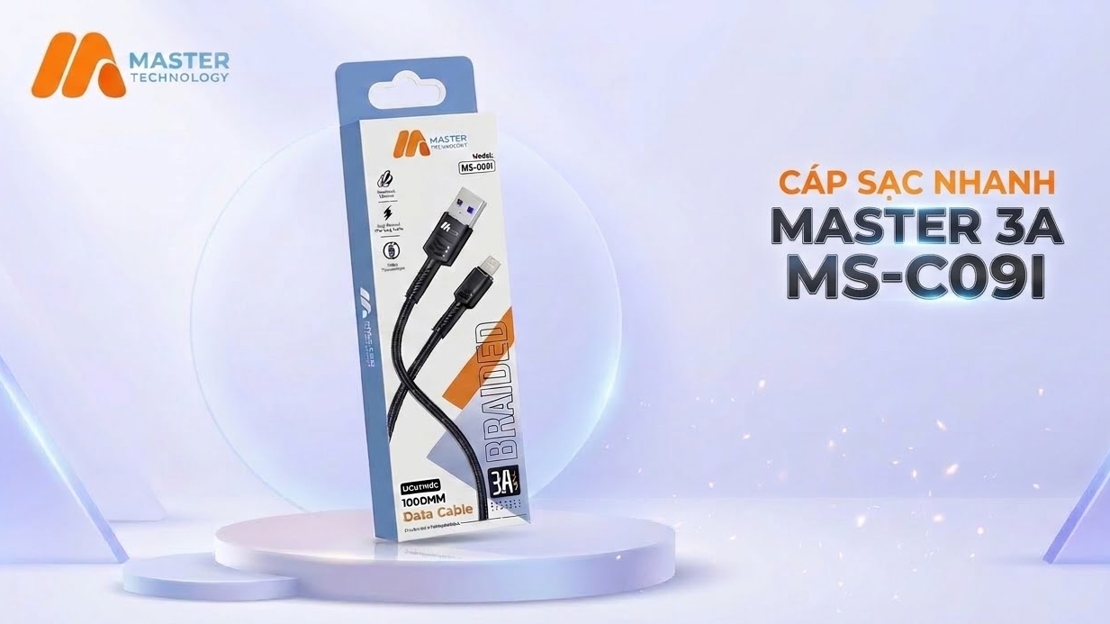 Cáp sạc nhanh Master 3A MS-C09I (Lightning) Dây dù