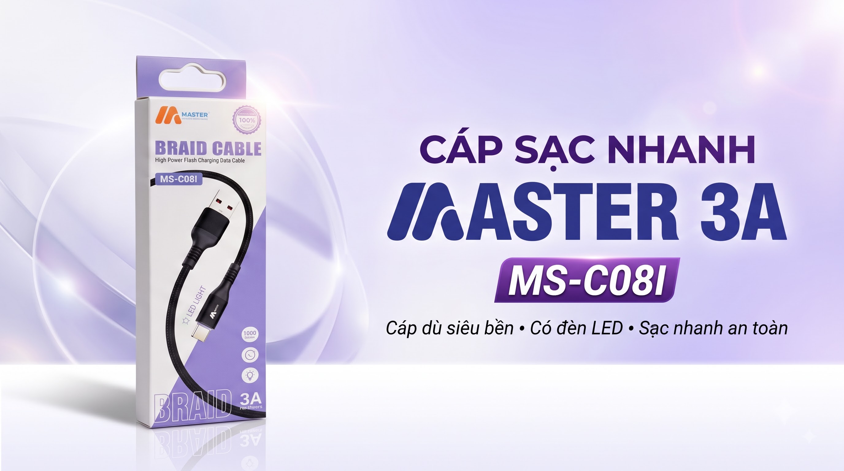 Cáp sạc nhanh Master 3A  MS C08I (USB - To L)